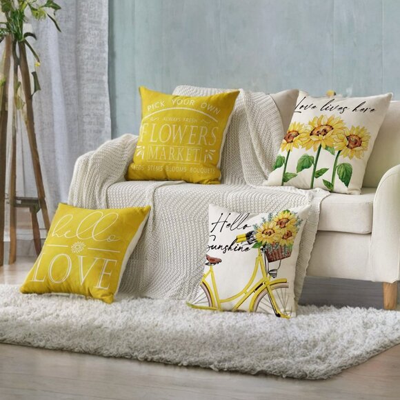 Sunflower Pillow Covers Decorative Throw Cases Farmhouse Accent Floral Decor 18" - Picture 3 of 6